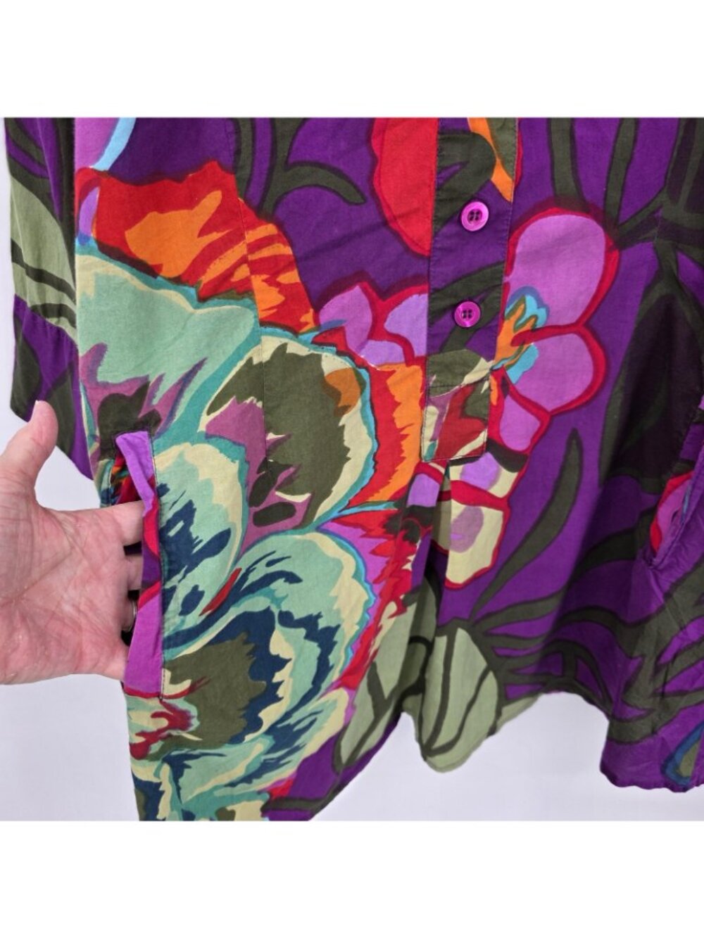 Soft Surroundings Tunic Shirt Women L Purple Floral Pockets Boho Artsy Lagenlook - Picture 6 of 15